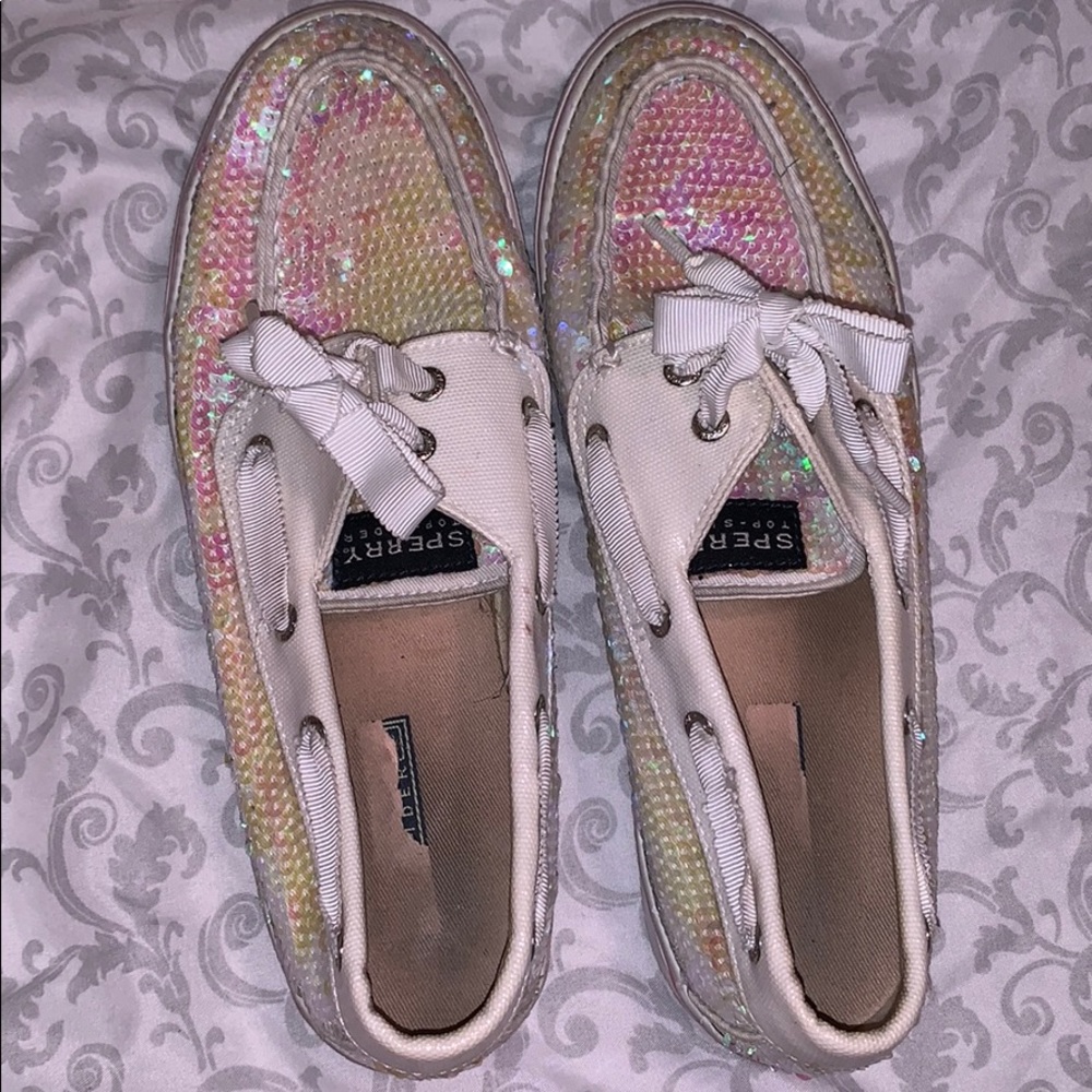 White and Pink sparkly Sperrys